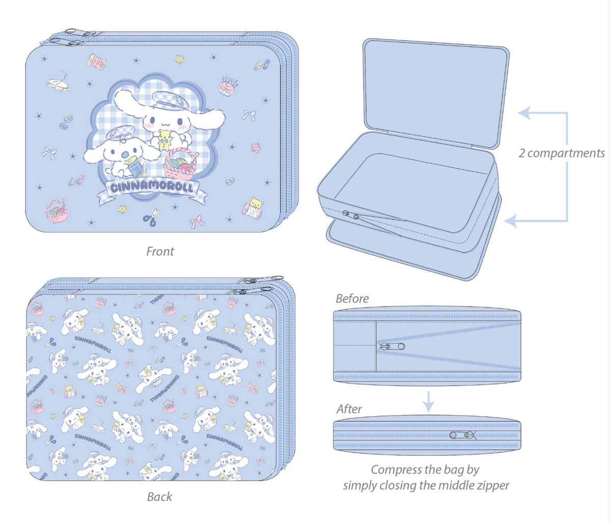 Cinnamoroll Expandable Packing Cube (Gingham Paperboy Series)