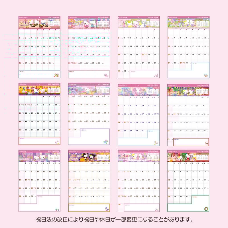 Hello Kitty 2025 Wall Hanging Calendar &amp; Memo Pad